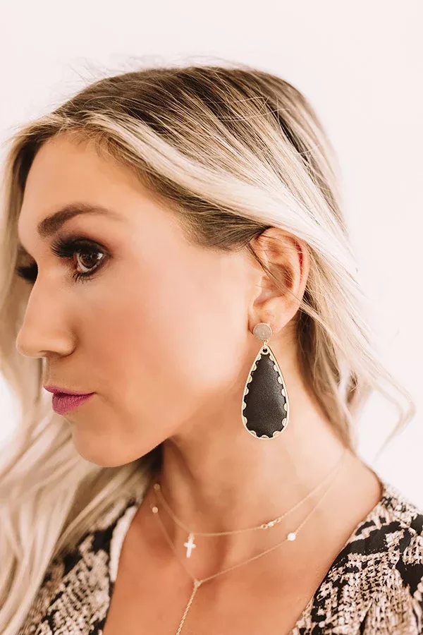 Chardonnay And Chic Faux Leather Earrings in Black