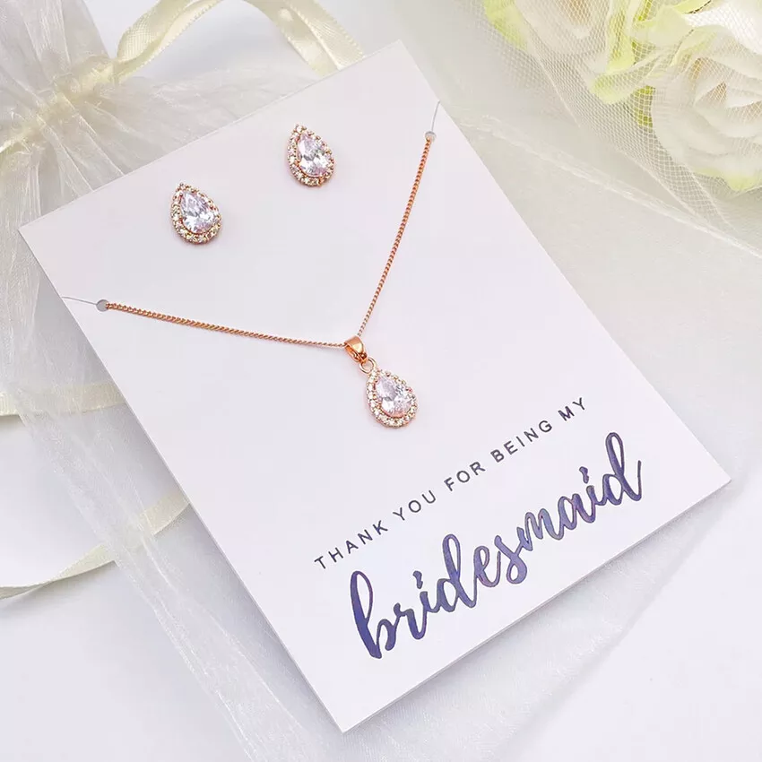 'Thank You For Being My Bridesmaid' Rose Gold Crystal Stud Jewellery Set | LFXTYSTUD03