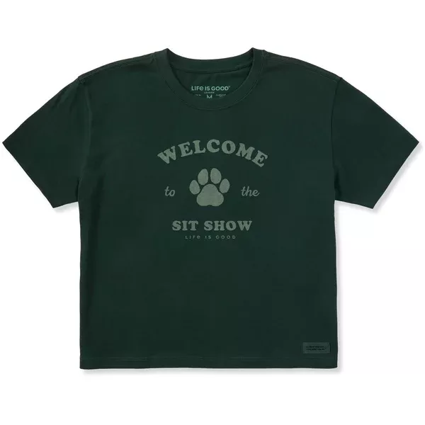 Women's Welcome to the Sit Show Paw Short Sleeve Crusher Boxy Tee